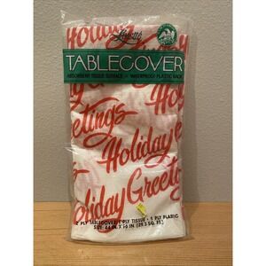 Vintage Christmas 2-ply Table Cover Linette 44" x 96" USA NEW Holiday Greetings